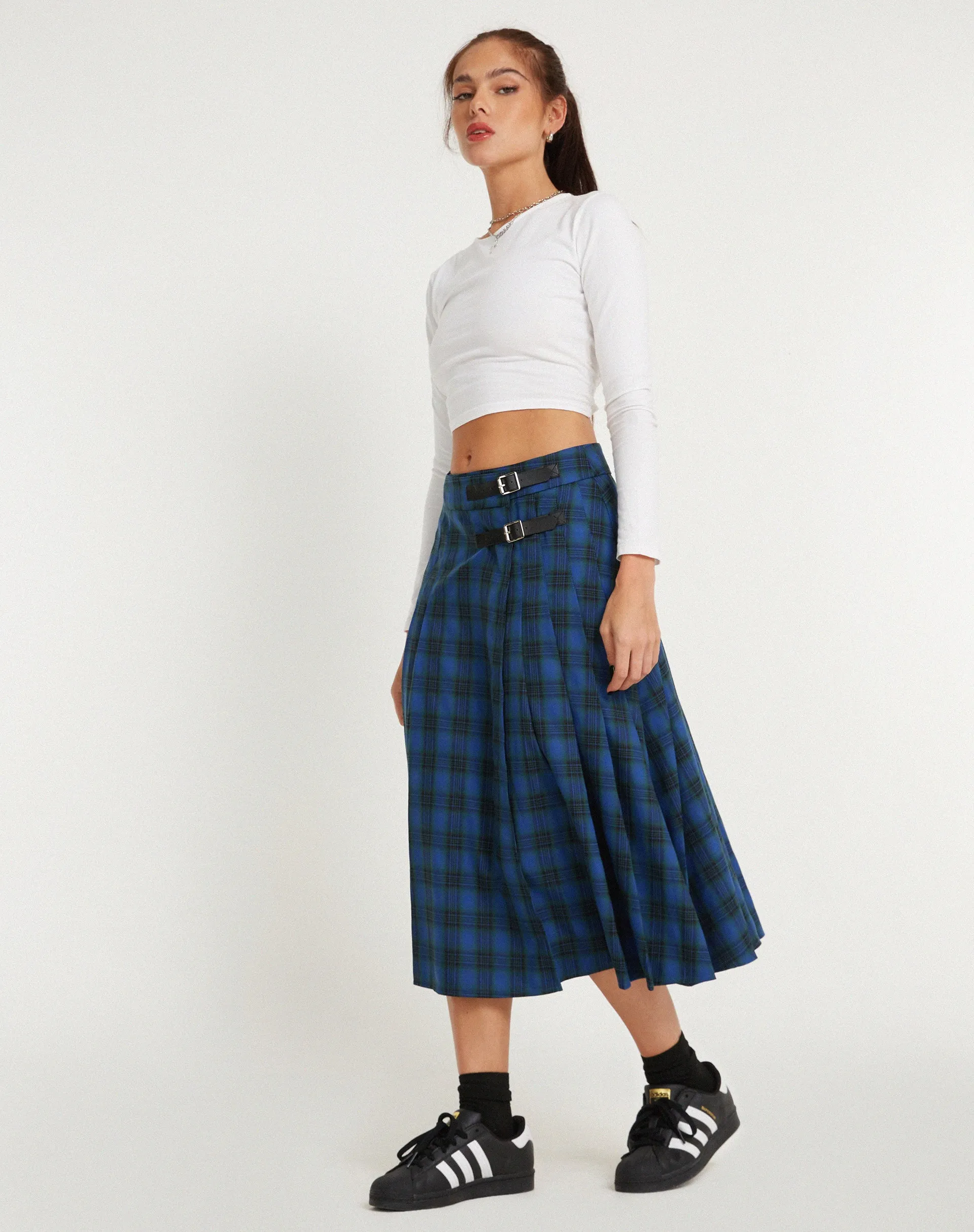 Rigifa Midi Skirt in Tartans Blue Grey