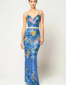 Sapphire Blossom Evening Gown