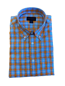 Scott Barber Classic BD Cotton Oxford Shirt Orange and Blue Plaid