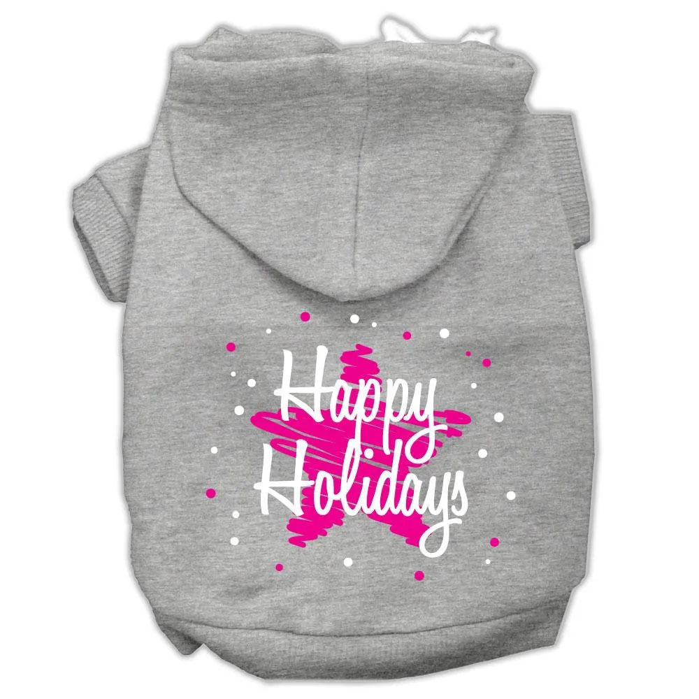 Scribble Happy Holidays Screenprint Pet Hoodies Grey Size M (12)