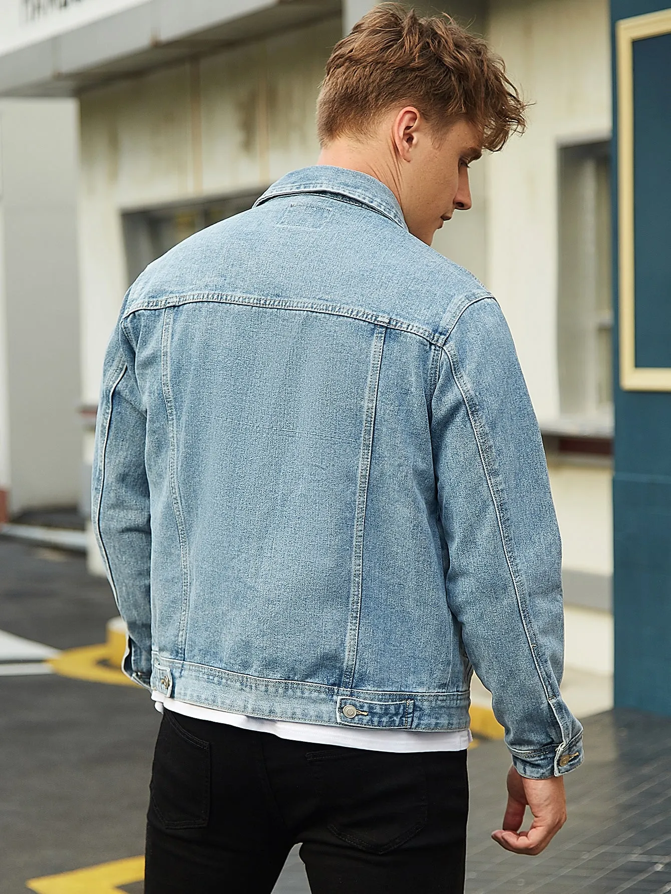 Single Breasted Light Wash Flap Detail Denim Jacket