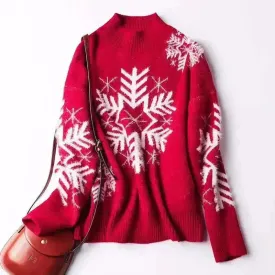 Snowflakes Crewneck Christmas Cashmere Sweater women