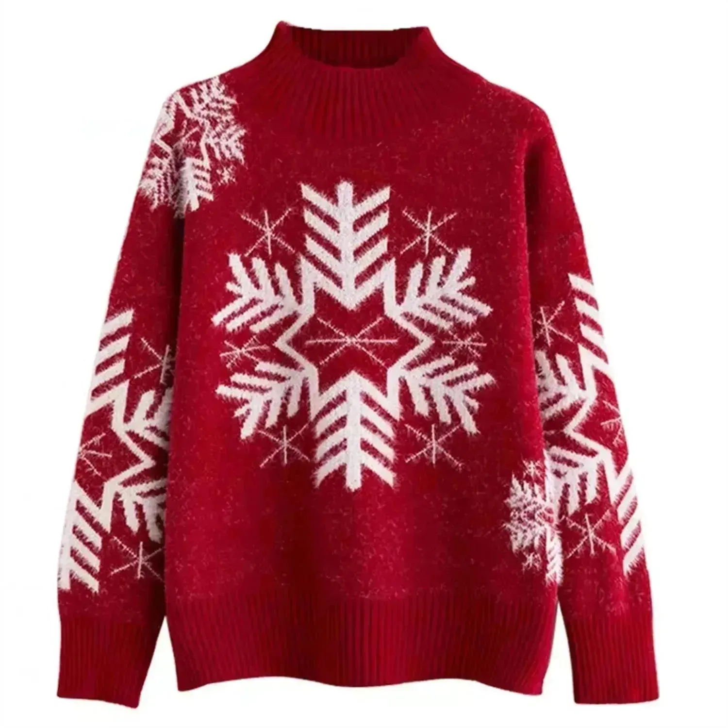 Snowflakes Crewneck Christmas Cashmere Sweater women