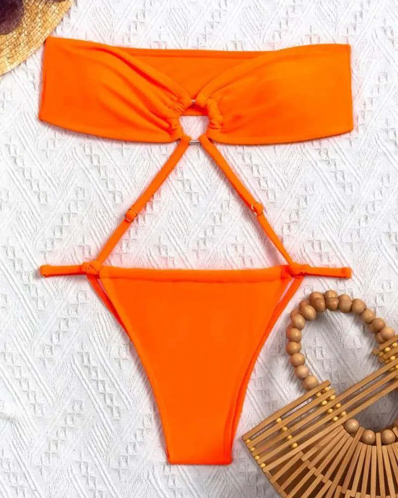 Solid Sleeveless Skinny One-piece Swimwear