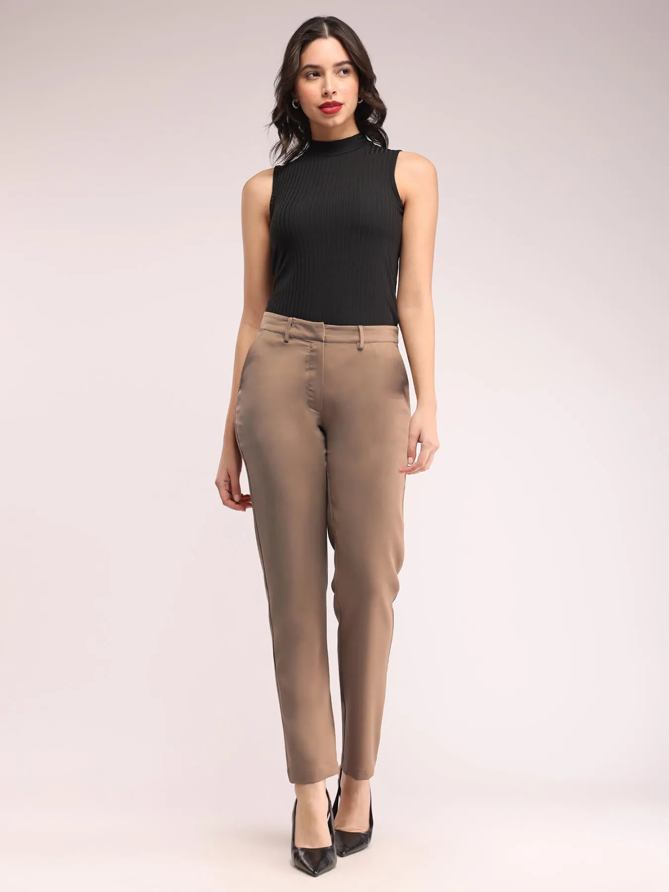 Straight Fit Trousers - Brown