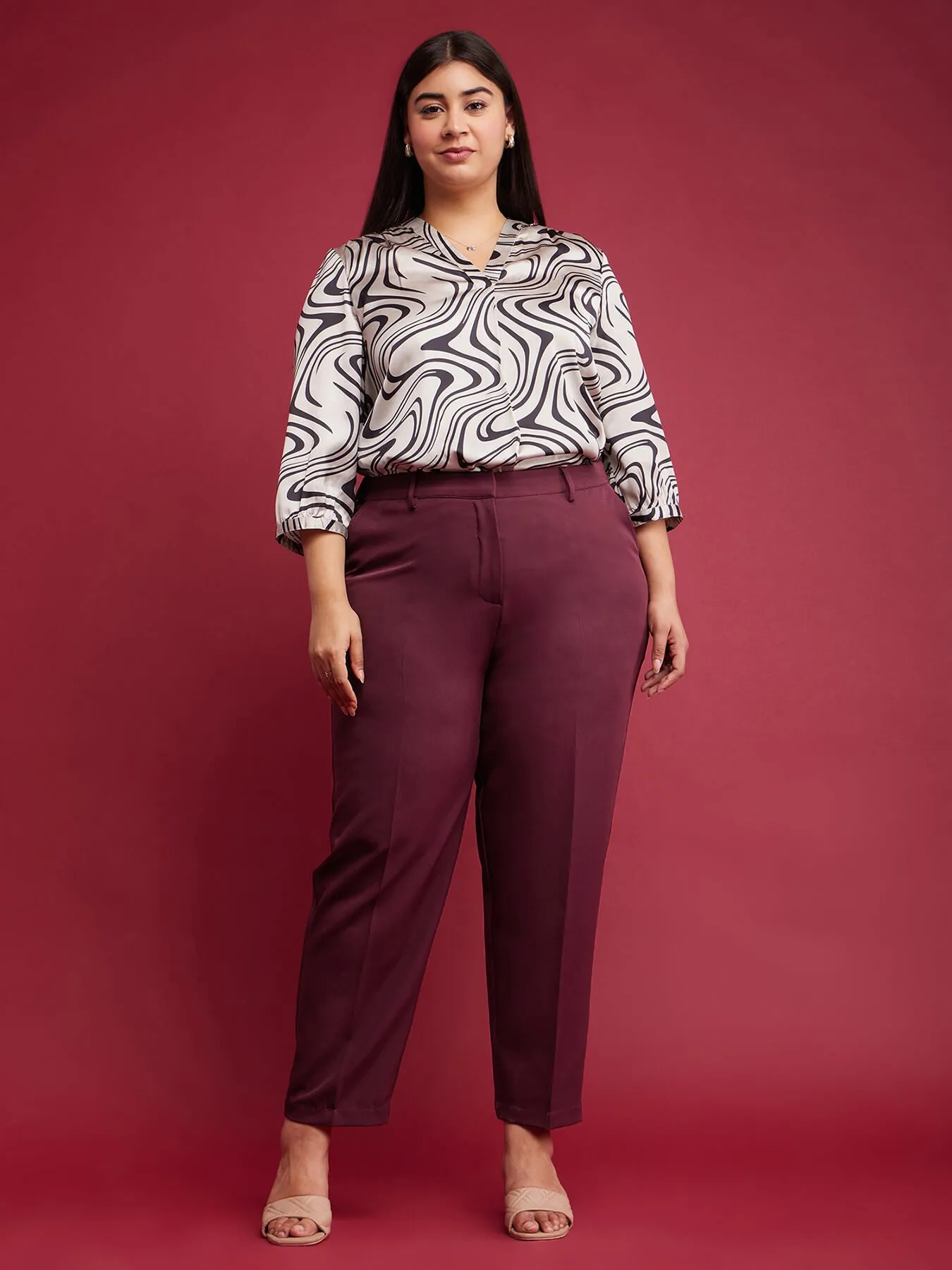 Straight Fit Trousers - Maroon