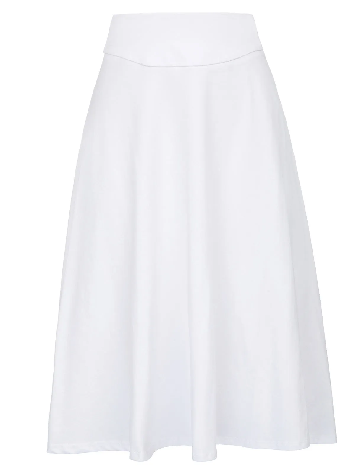 Stretchy Cotton High Waist A-line Flared Skirt Midi Skirt