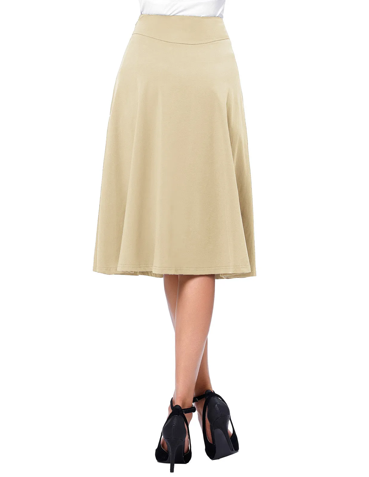 Stretchy Cotton High Waist A-line Flared Skirt Midi Skirt