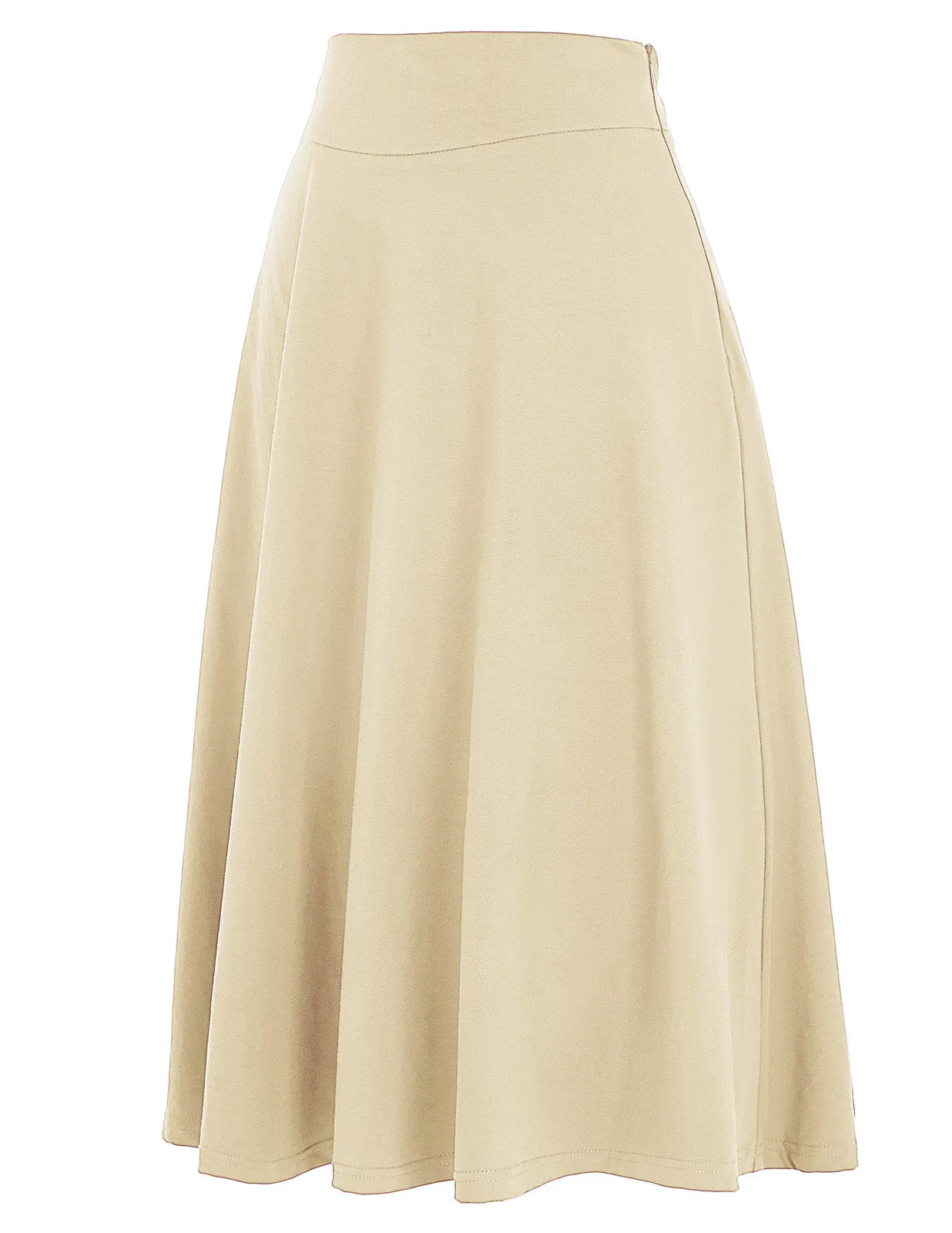 Stretchy Cotton High Waist A-line Flared Skirt Midi Skirt