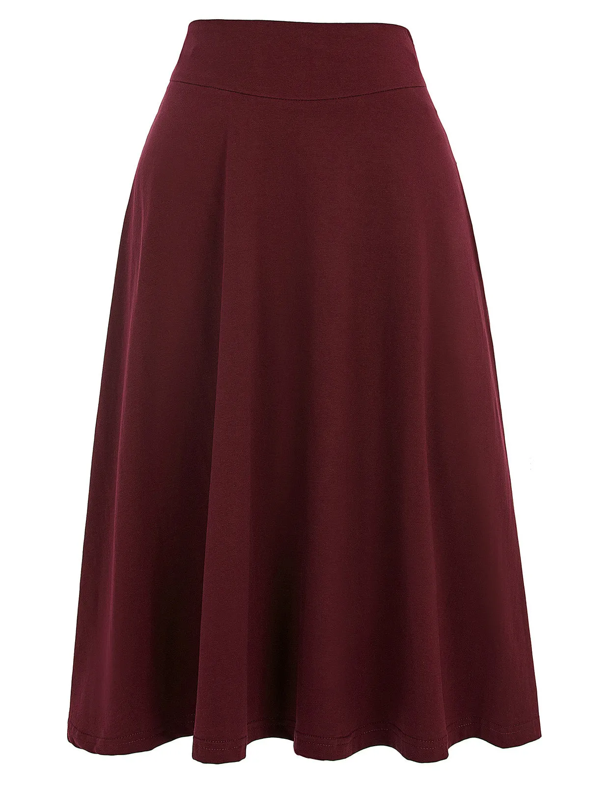 Stretchy Cotton High Waist A-line Flared Skirt Midi Skirt