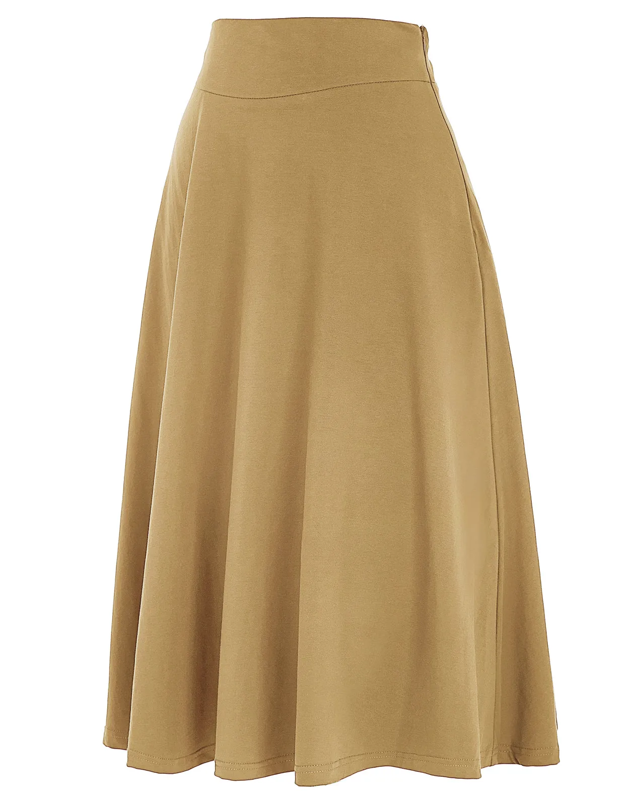 Stretchy Cotton High Waist A-line Flared Skirt Midi Skirt