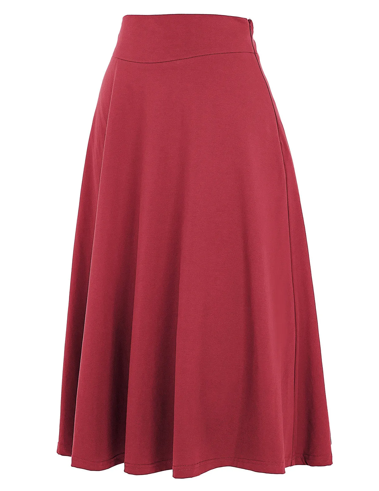 Stretchy Cotton High Waist A-line Flared Skirt Midi Skirt