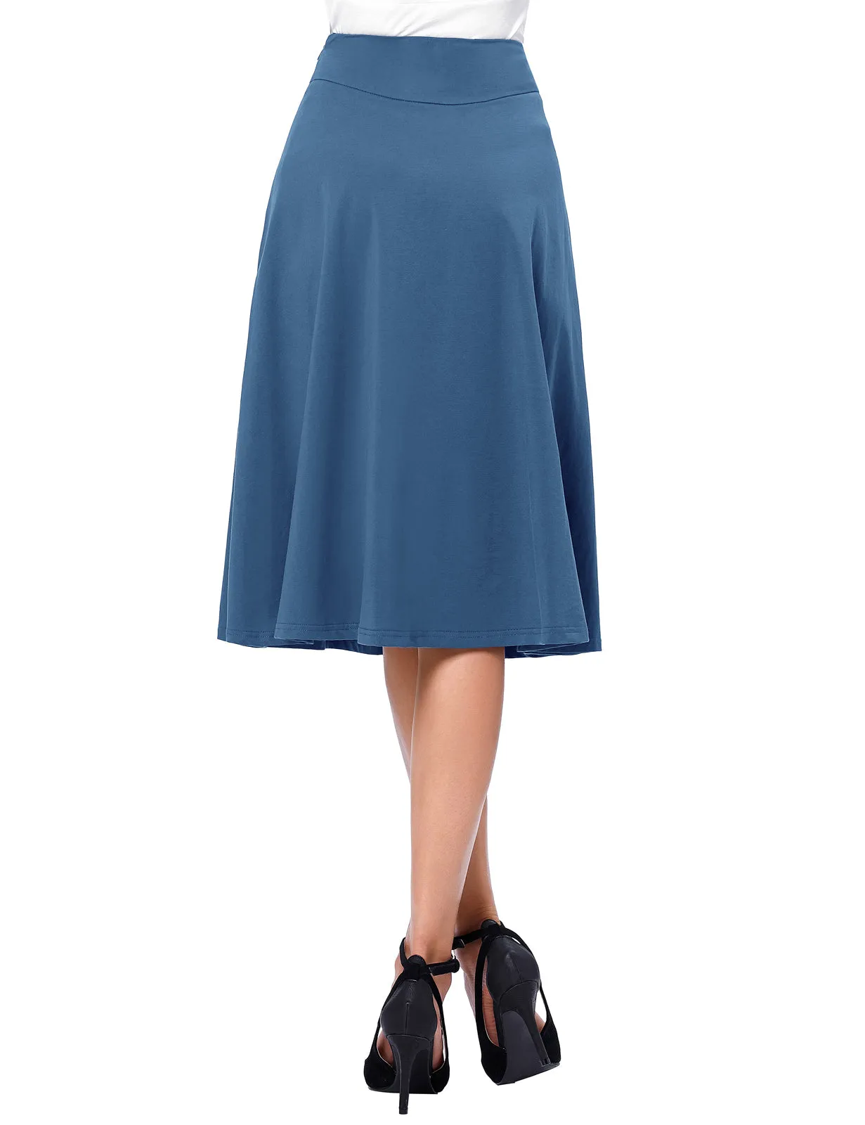 Stretchy Cotton High Waist A-line Flared Skirt Midi Skirt