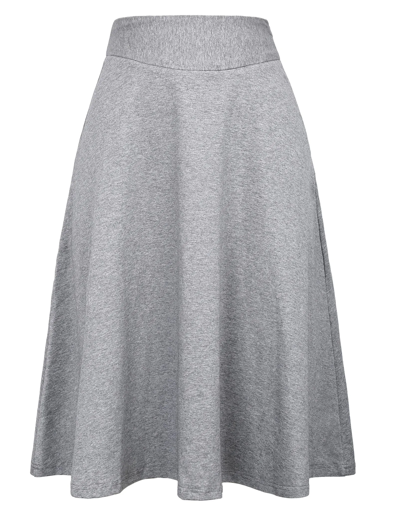 Stretchy Cotton High Waist A-line Flared Skirt Midi Skirt