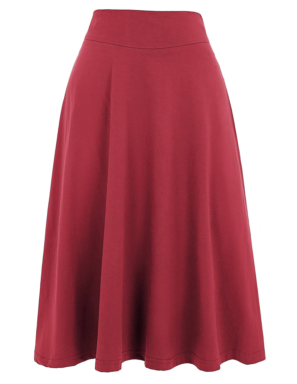 Stretchy Cotton High Waist A-line Flared Skirt Midi Skirt