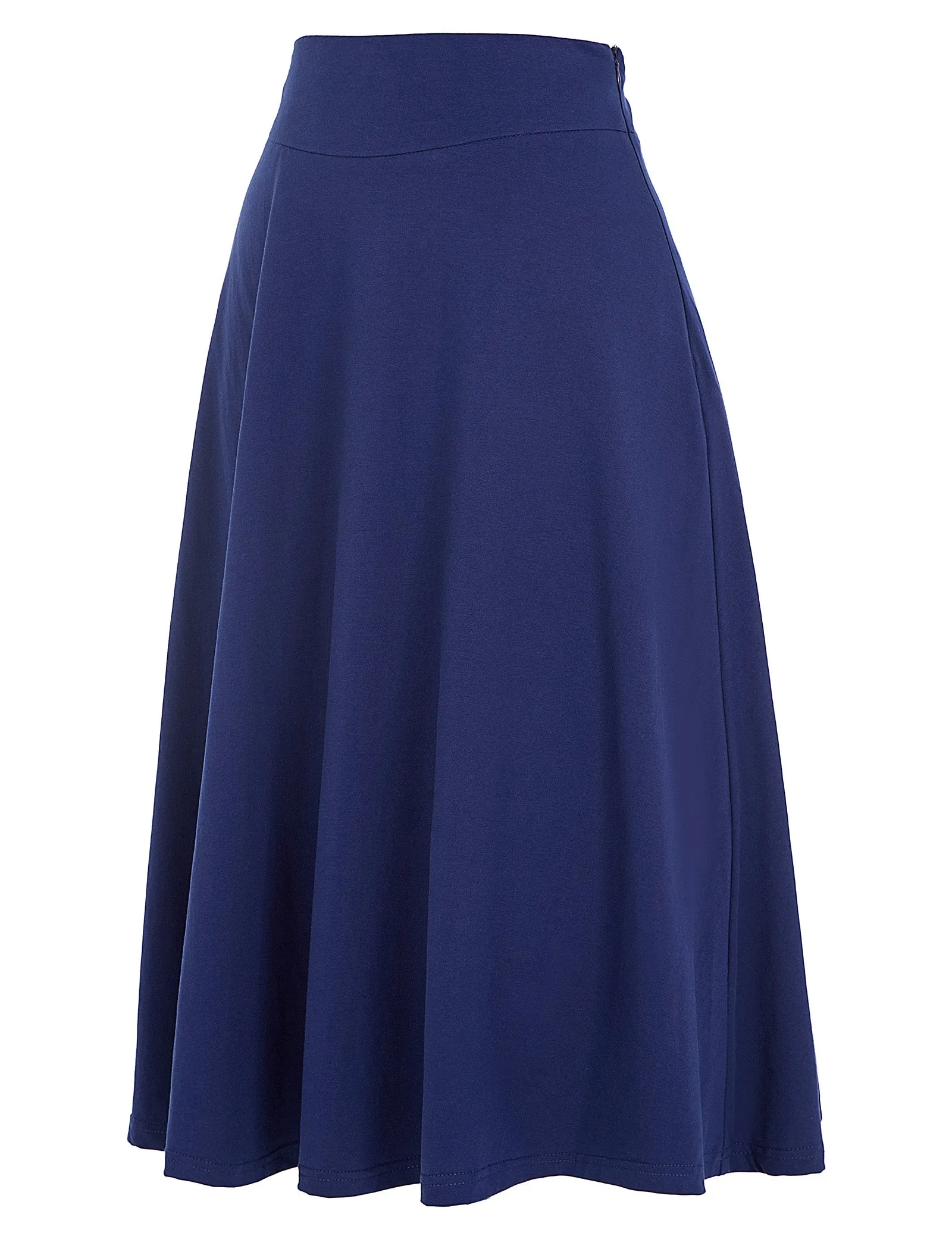 Stretchy Cotton High Waist A-line Flared Skirt Midi Skirt