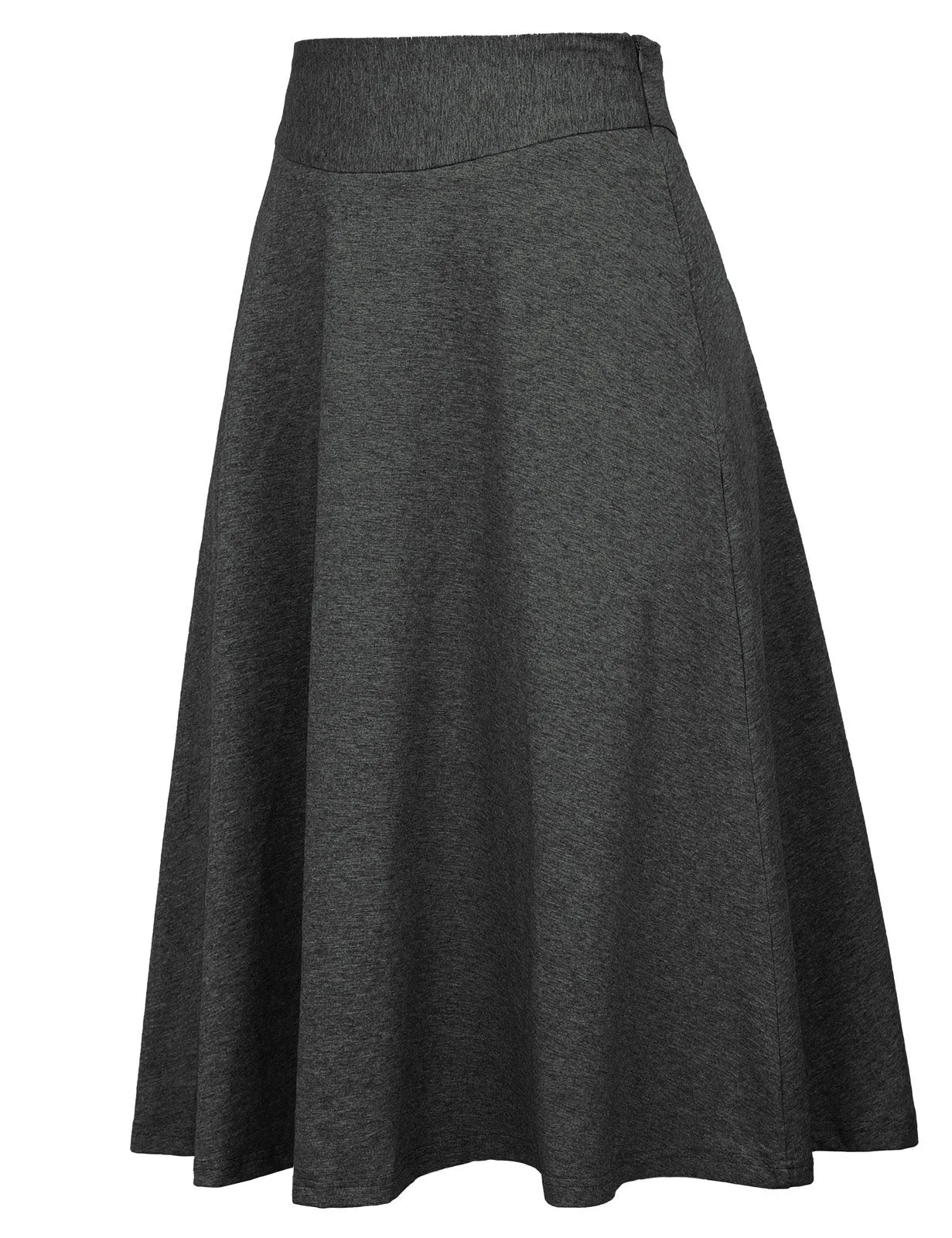 Stretchy Cotton High Waist A-line Flared Skirt Midi Skirt