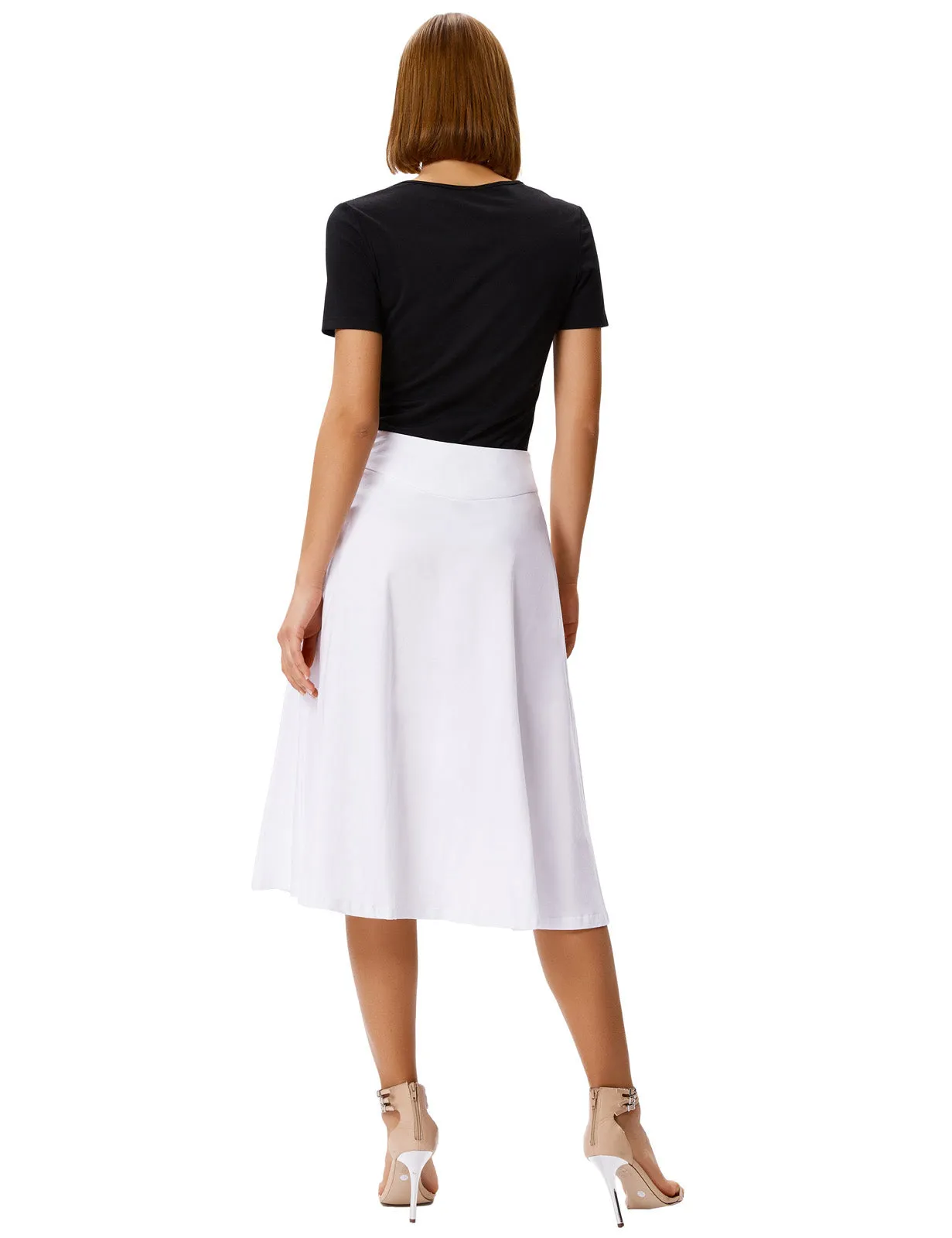 Stretchy Cotton High Waist A-line Flared Skirt Midi Skirt