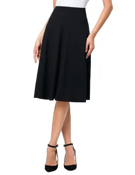 Stretchy Cotton High Waist A-line Flared Skirt Midi Skirt