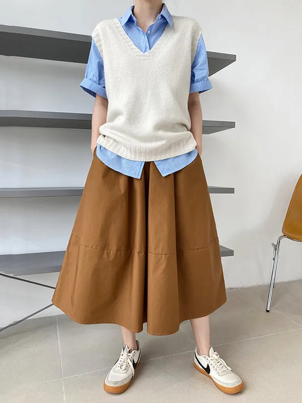 Stylish A-Line Elastics Solid Color Skirts