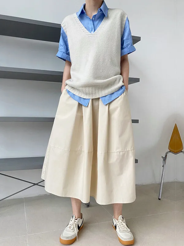 Stylish A-Line Elastics Solid Color Skirts