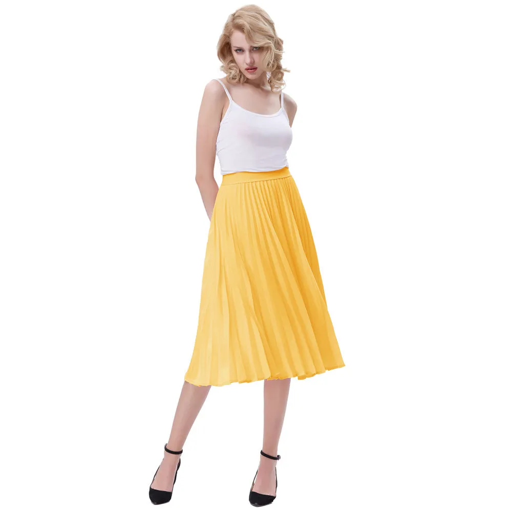 Stylish Fashion High Waist Pleated Swing A-Line Skirt