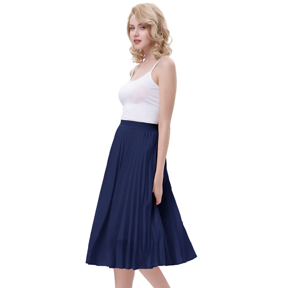 Stylish Fashion High Waist Pleated Swing A-Line Skirt