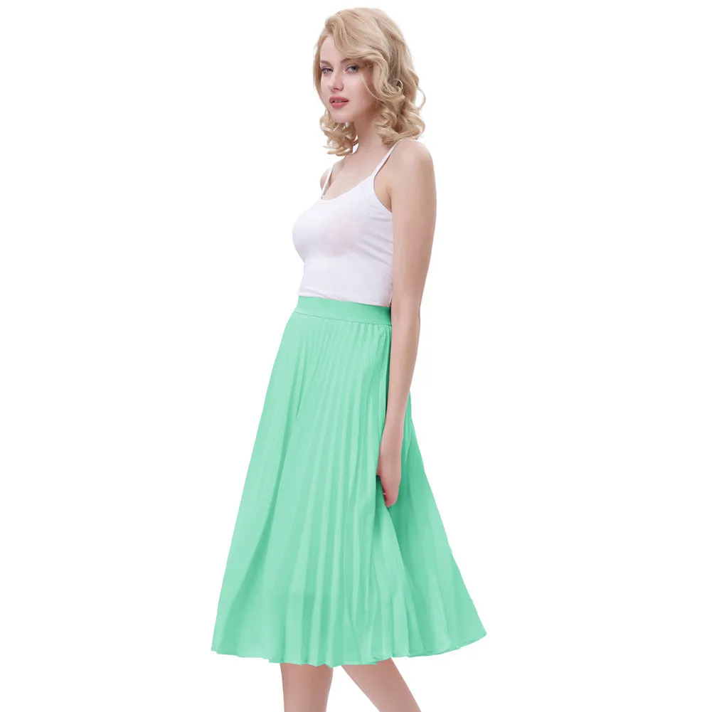 Stylish Fashion High Waist Pleated Swing A-Line Skirt