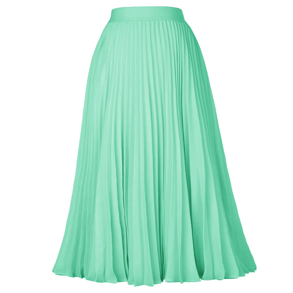 Stylish Fashion High Waist Pleated Swing A-Line Skirt