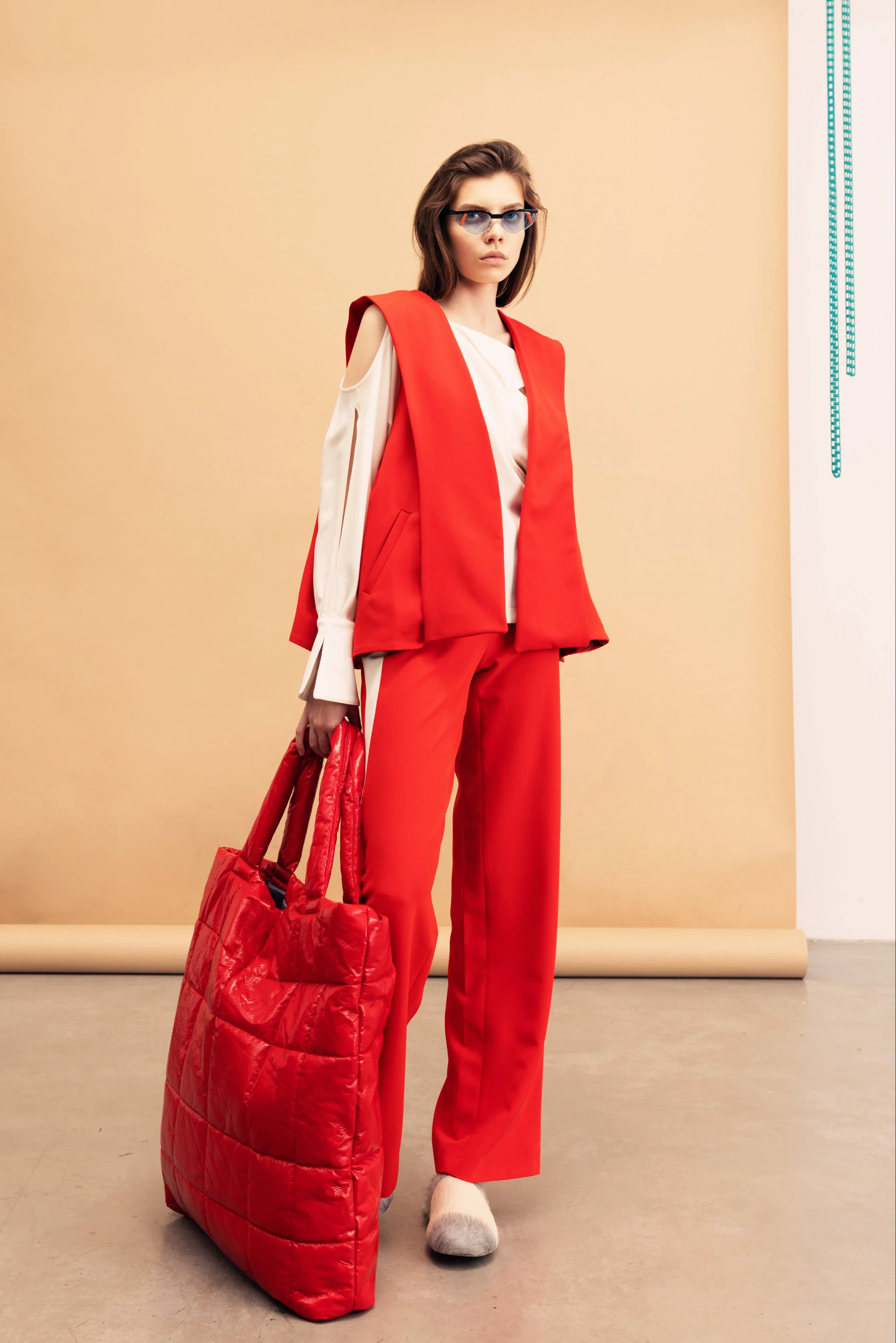 Stylish High Waisted Straight Trousers Red