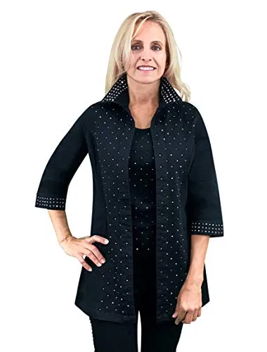 Tia Designs - Jet Diamond, Rhinestone Accented Sleeves & Collar Swing Jacket