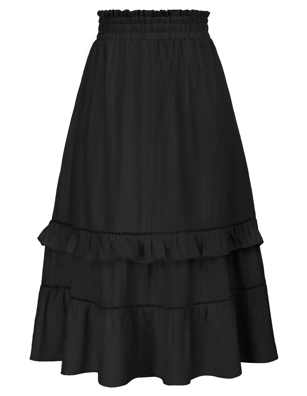 Tiered Midi Skirt Comfy Elastic Drawstring Waist Flared A-Line Skirt