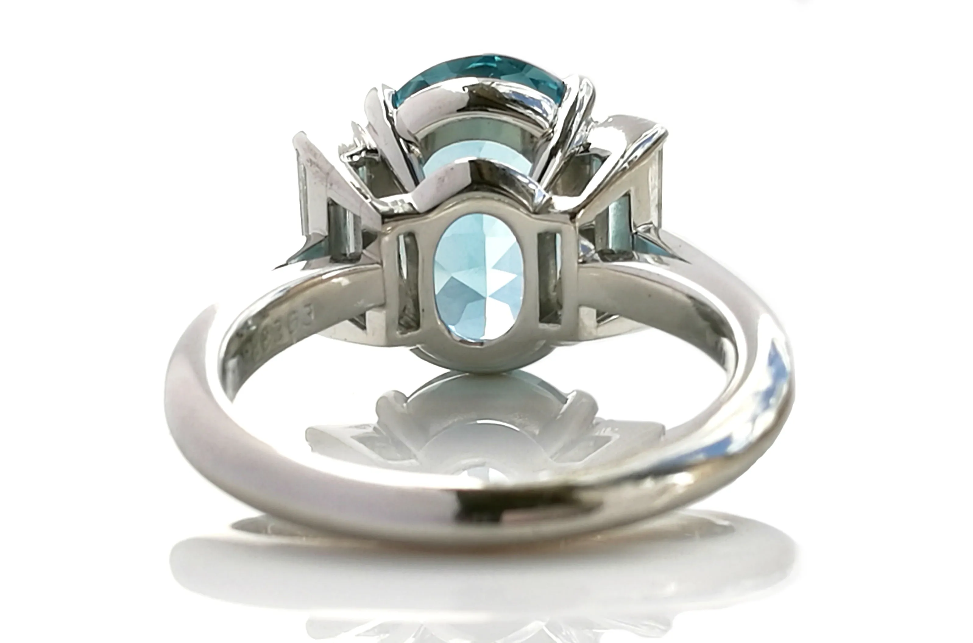 Tiffany & Co. 3-Stone 4.26ct Oval Aquamarine & Baguette Cut Diamond Ring