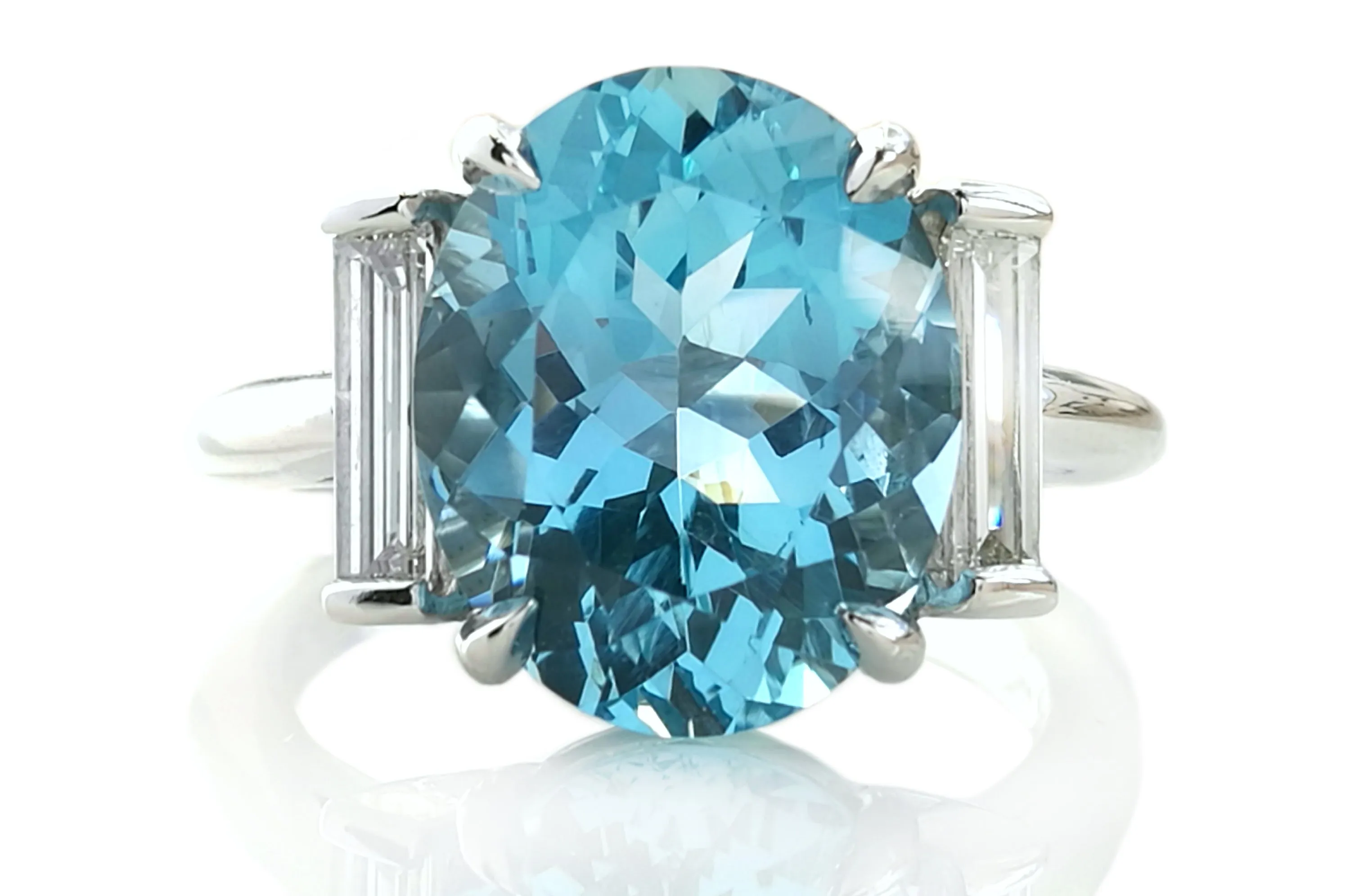 Tiffany & Co. 3-Stone 4.26ct Oval Aquamarine & Baguette Cut Diamond Ring