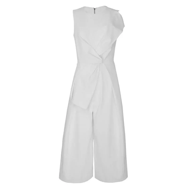 White Sleeveless  Wide Leg High Waist Calf Length Jumpsuits