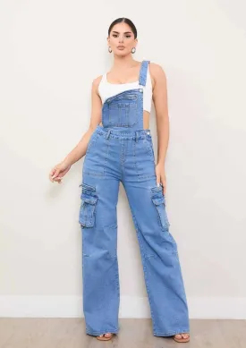 Wide Leg Dungaree Cargo Jumpsuit