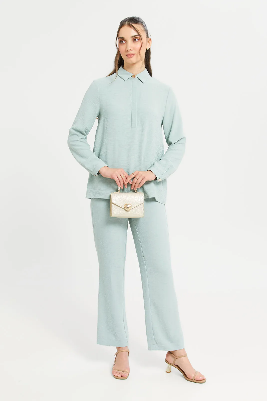 Women Mint Straight Fit Trousers