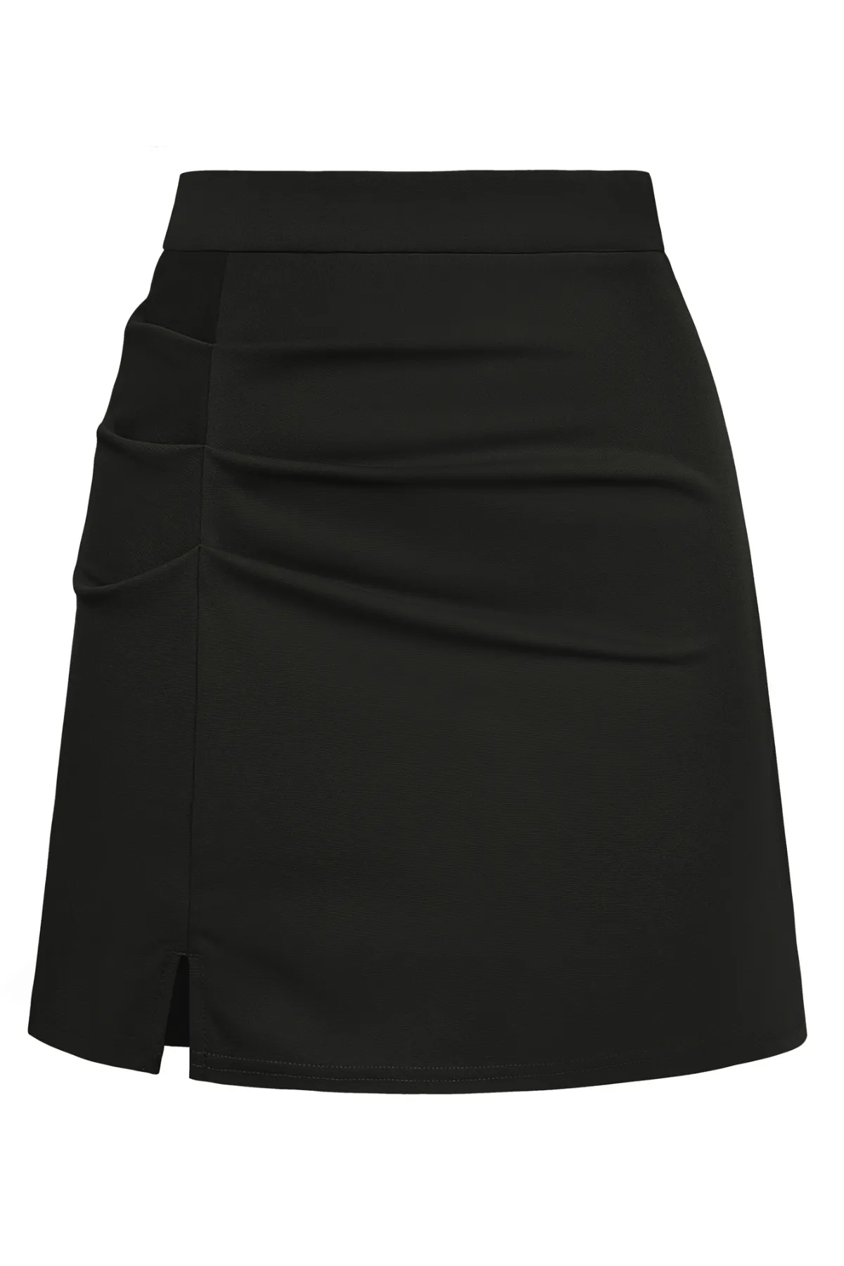 Women Ruched Skirt High Waist Front Slit Above Knee A-Line Skirt