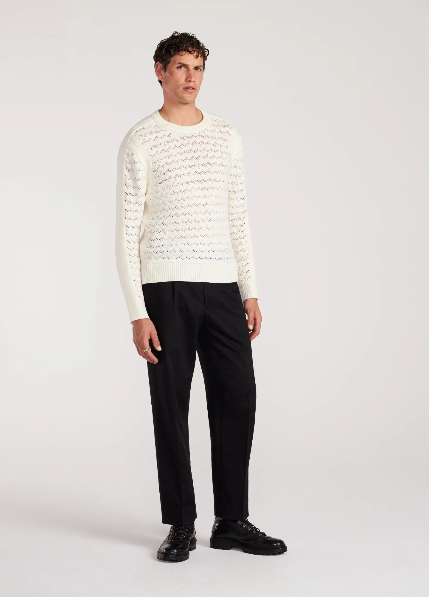 Wool Lace Cable Sweater Ivory